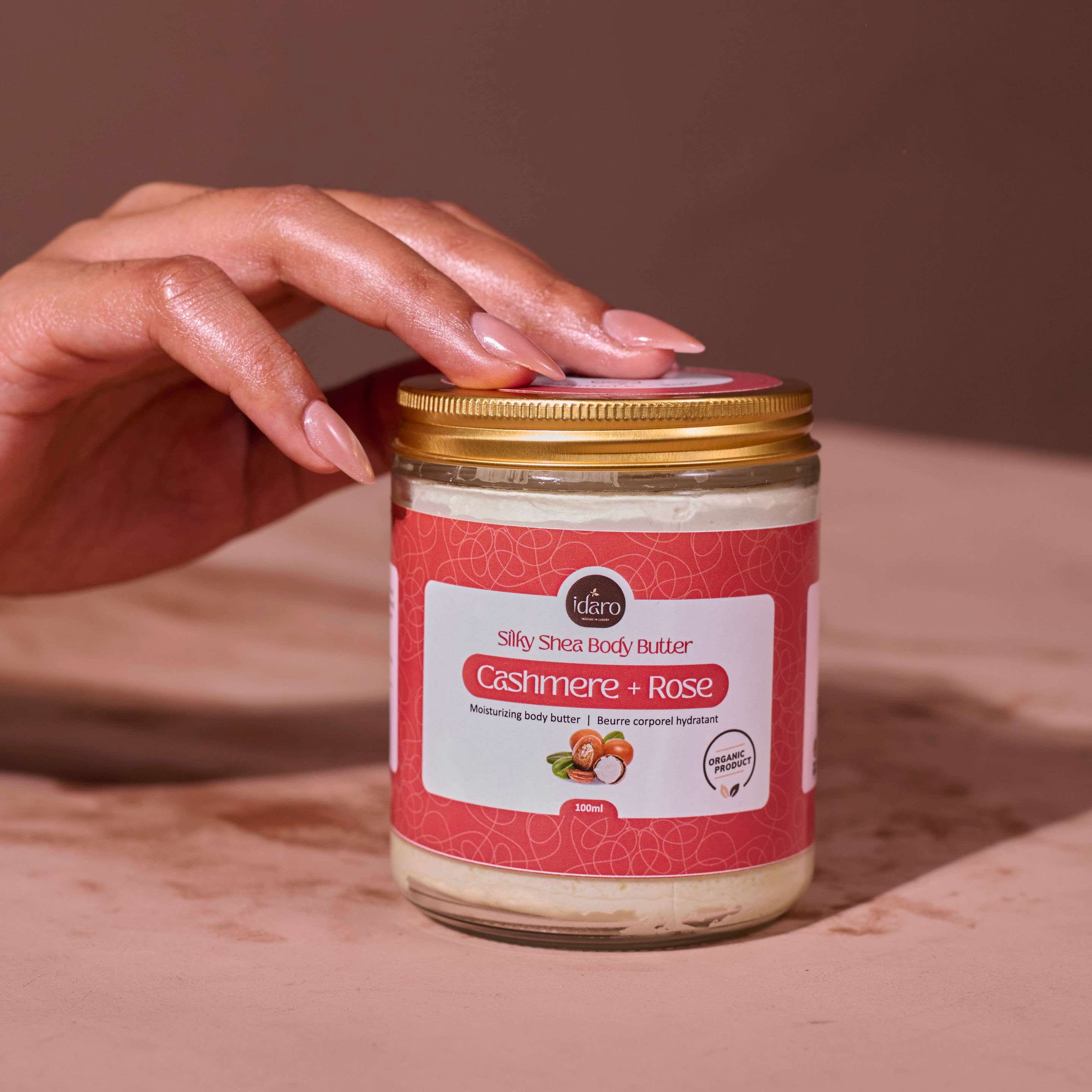 Idaro Cashmere + Rose Body Butter jar